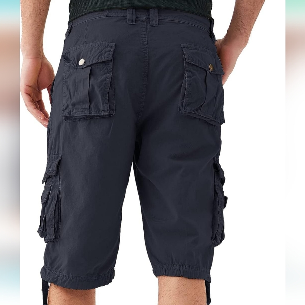 Men’s Lightweight Cotton Casual Cargo Shorts Classic Fit with Multi Pockets - Picture 6 of 7